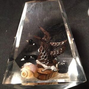 Lucite paper weight with hand carved Canadian Geese